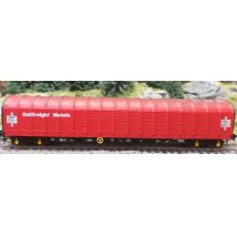 Rivarossi HR6495 Eltolható oldalfalú ponyyváskocsi, Rilns, koszolt, Railfreight Metals IV